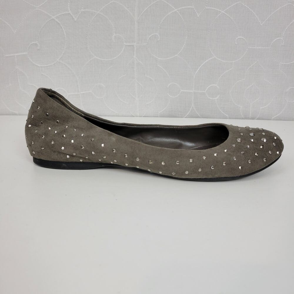Jessica Simpson Womens Shoes Size 6.5 Gray Suede Studded Slip‎ On Ballet Flats
